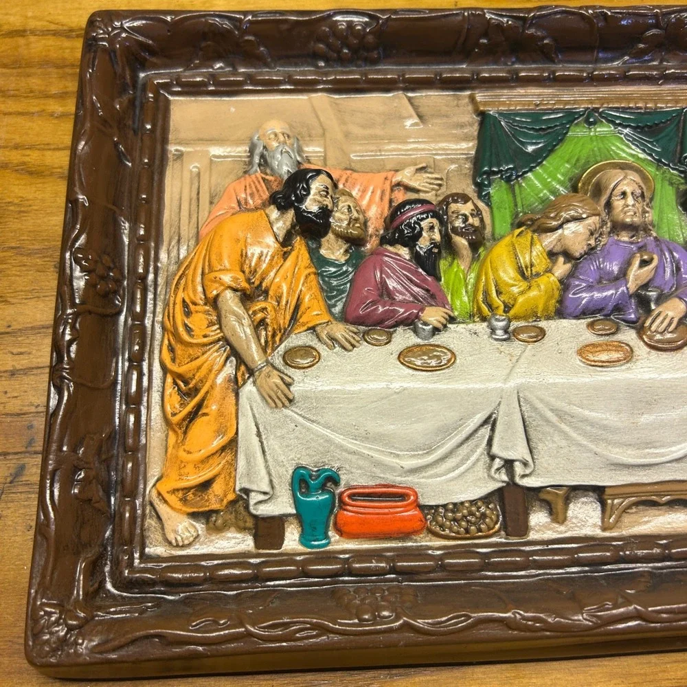 Holland Mold The Last Supper Wall hand painted Vtg Ceramic 3D Jesus bible art